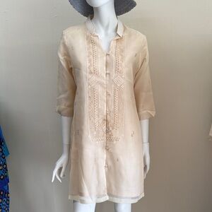 Chic Beige Embroidered Tunic